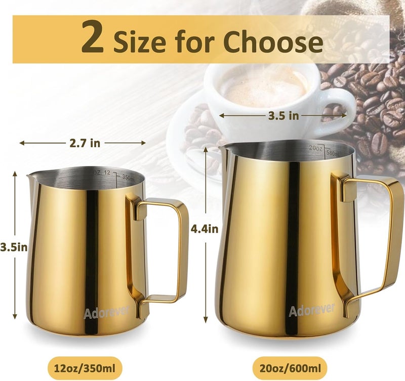 Adorever Milk Frothing Pitcher, 350ml (12oz) Steaming Pitchers Stainless Steel Milk Coffee Cappuccino Latte Art Barista Steam Pitchers Milk Jug Cup with Decorating Art Pen, Gold Flexible trendy construction - Image 3