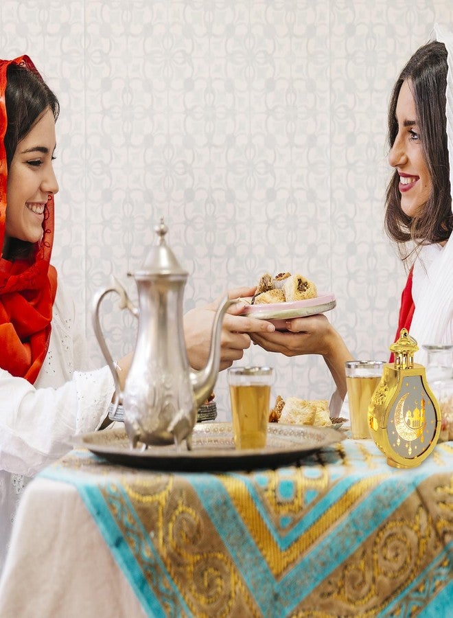 الأيببون فانوسان رمضانيان صغيران من أليبون، ذهبيان، مزينان بالشموع، فانوس معلق، فانوس عيد مبارك، فانوس على شكل هلال ونجمة وقلعة، زينة رمضانية للمنزل، داخلي وخارجي، لتزيين طاولة رمضان - Image 3
