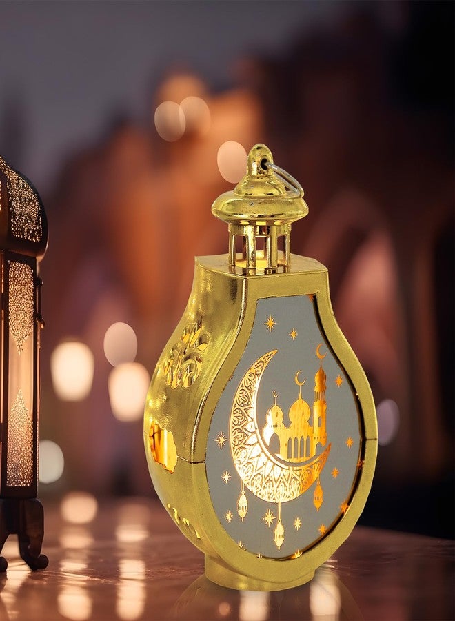 الأيببون فانوسان رمضانيان صغيران من أليبون، ذهبيان، مزينان بالشموع، فانوس معلق، فانوس عيد مبارك، فانوس على شكل هلال ونجمة وقلعة، زينة رمضانية للمنزل، داخلي وخارجي، لتزيين طاولة رمضان - Image 4
