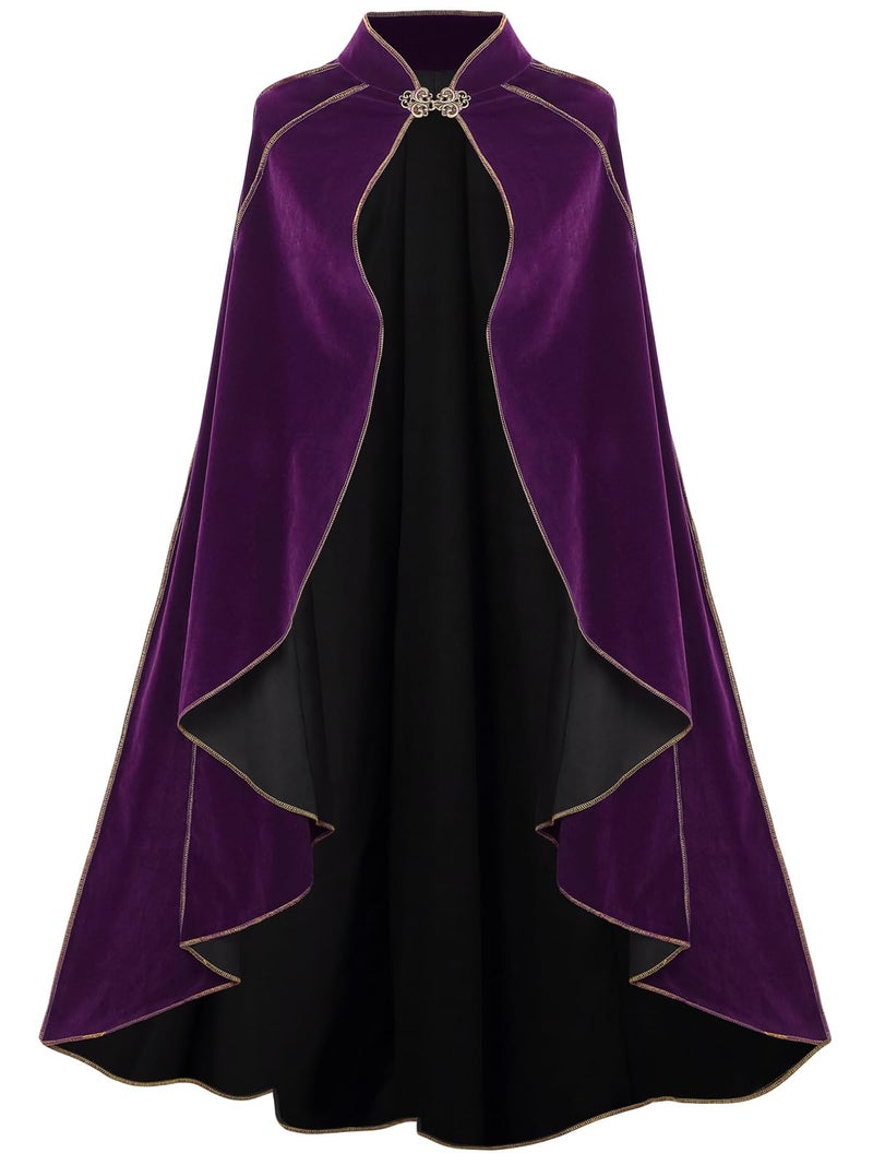 GRAJTCIN Women's Medieval Cloak Renaissance Velvet Gold Trim Cape Witch Halloween Mardi Gras Costume for Adult (43.3", Purple) - Image 1