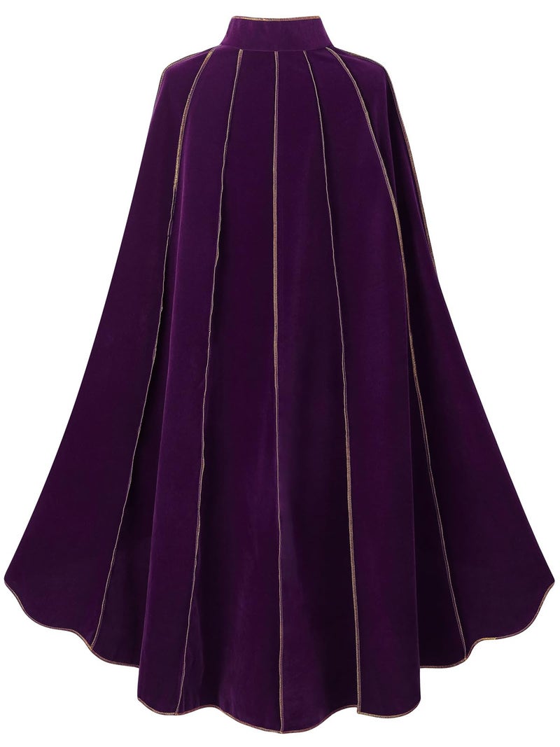 GRAJTCIN Women's Medieval Cloak Renaissance Velvet Gold Trim Cape Witch Halloween Mardi Gras Costume for Adult (43.3", Purple) - Image 2