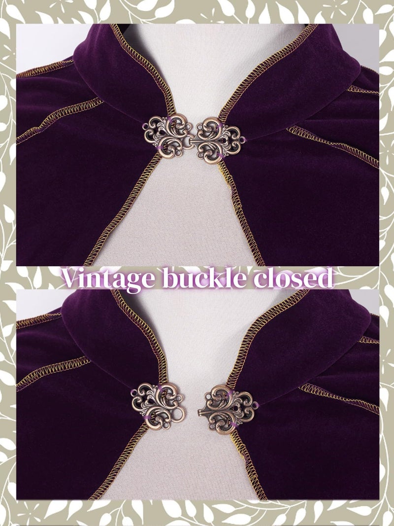 GRAJTCIN Women's Medieval Cloak Renaissance Velvet Gold Trim Cape Witch Halloween Mardi Gras Costume for Adult (43.3", Purple) - Image 3
