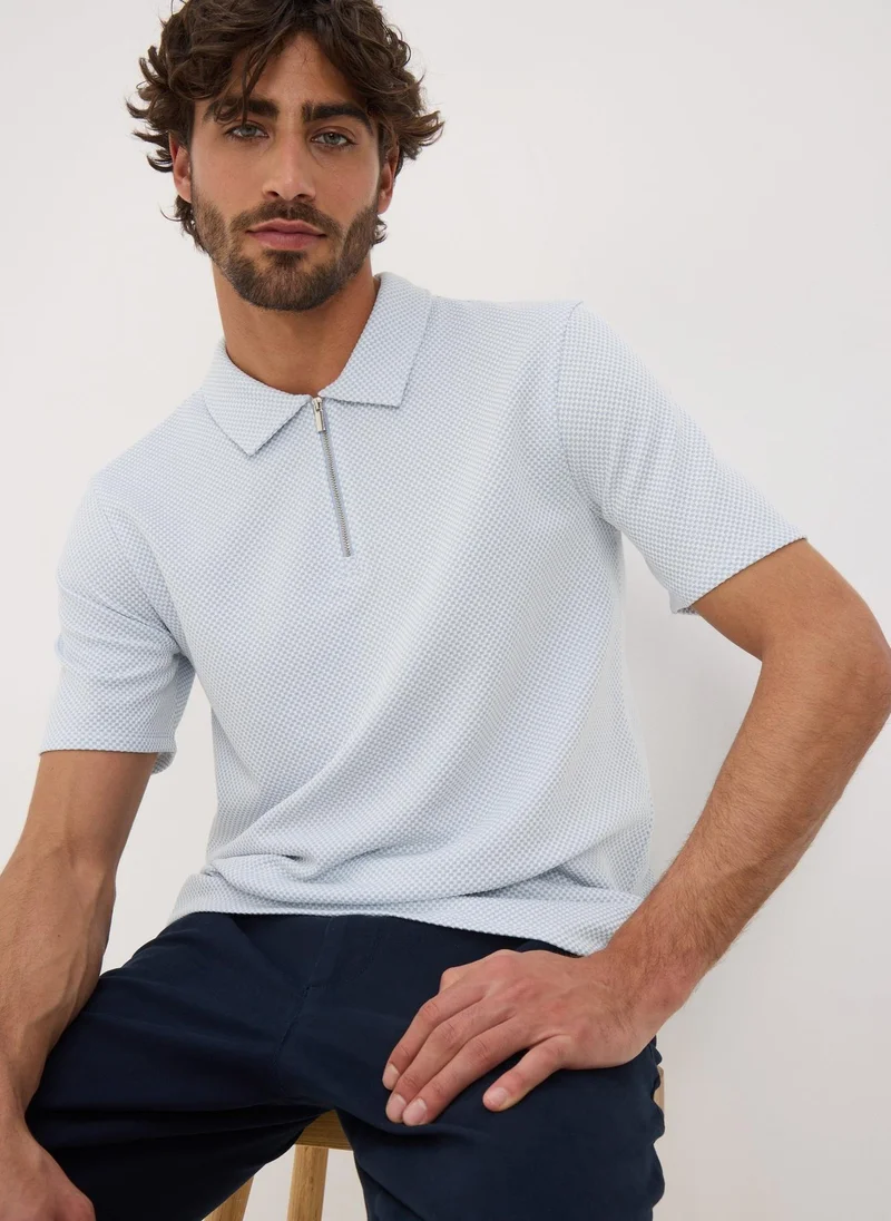 Matalan Light Blue Quarter Zip Polo Shirt