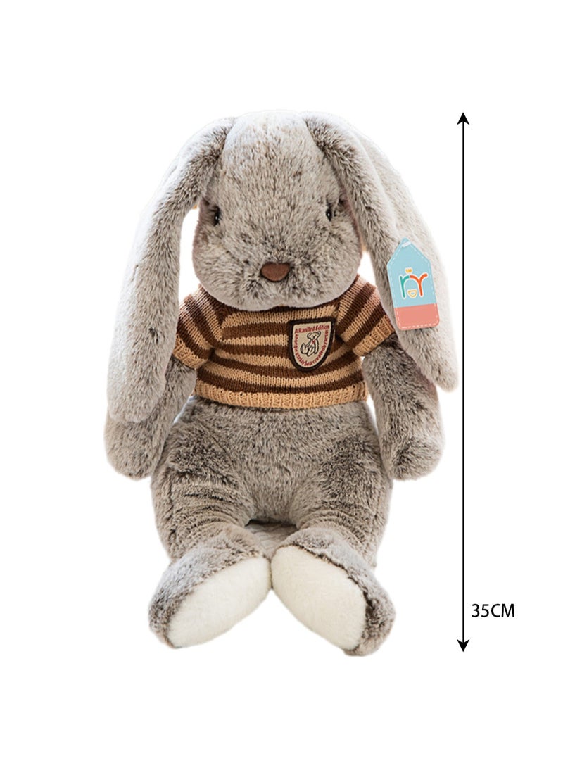 Baby Sleeping With Long-eared Rabbit Comfort Pillow Children's Plush Doll Toy (Camel Rabbit Brown Striped Sweater)  - Image 2
