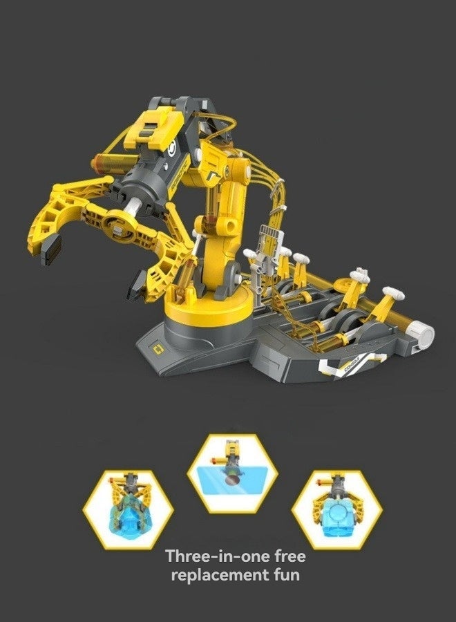 Science experiment toy set children's science and education 3 in 1 hydraulic mechanical arm building blocks hydraulic mechanical assembly engineering vehicle  - Image 1