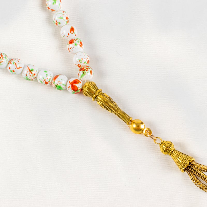 سبحة من حجر المرمر الأبيض بالألوان الخلابة من 33 حبة - Image 3