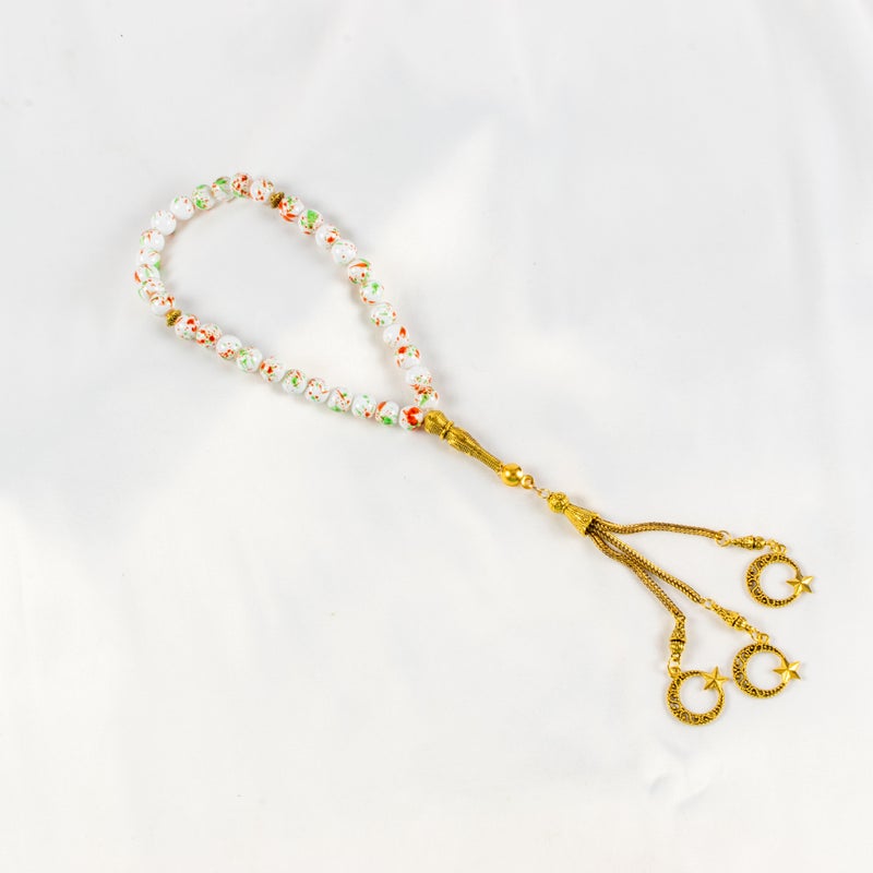 سبحة من حجر المرمر الأبيض بالألوان الخلابة من 33 حبة - Image 1