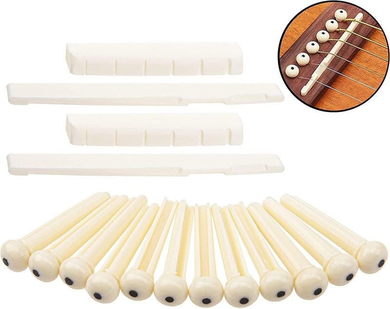 IMAGINEA Acoustic Guitar Bridge Saddle Nut with 6pcs Guitar Bridge Pins for 6-String Style Guitar Parts Accessories Replacement Tools Kits (White) - Image 2