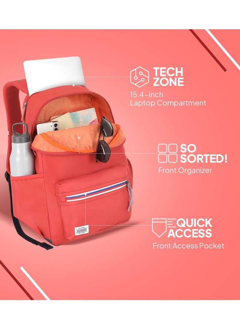 AMERICAN TOURISTER American Tourister Carter, 28L Volume College and Office Laptop Backpack with Front Organizer and Spacious Interiors for Men & Women - Coral Red  - Image 2