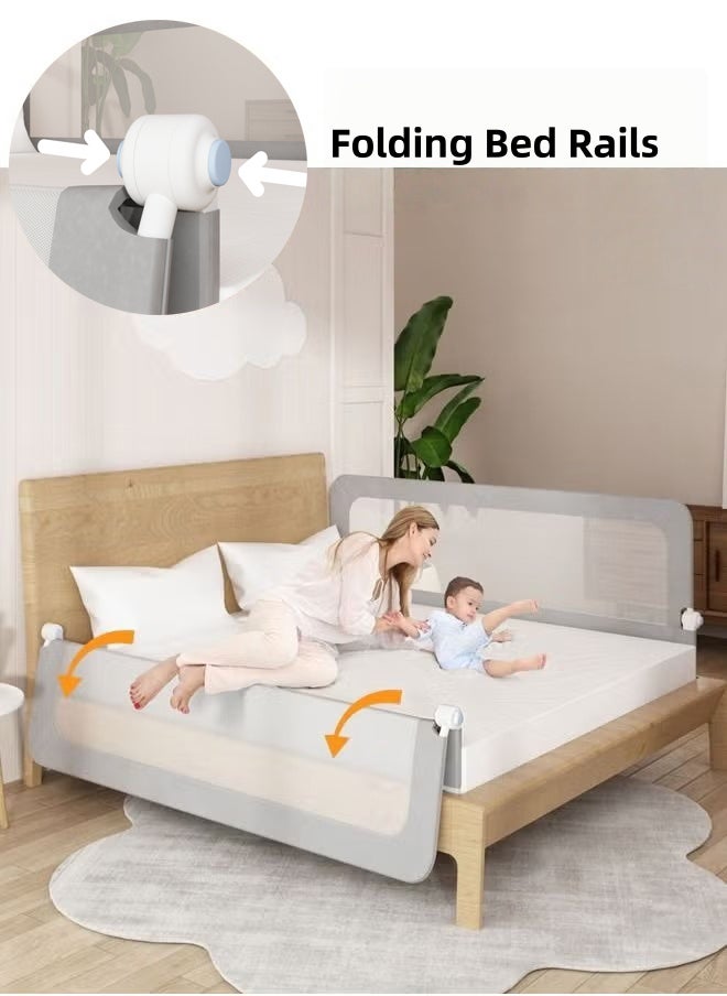 EzzySo Foldable Bed Rails for Toddlers Swing Down Safety Bed Guard Height Adjustable Extra Tall Bed Rail for Toddlers with Reinforced Anchor Baby Bed Safety Side Railing Guards for Most Bed Types  - Image 1