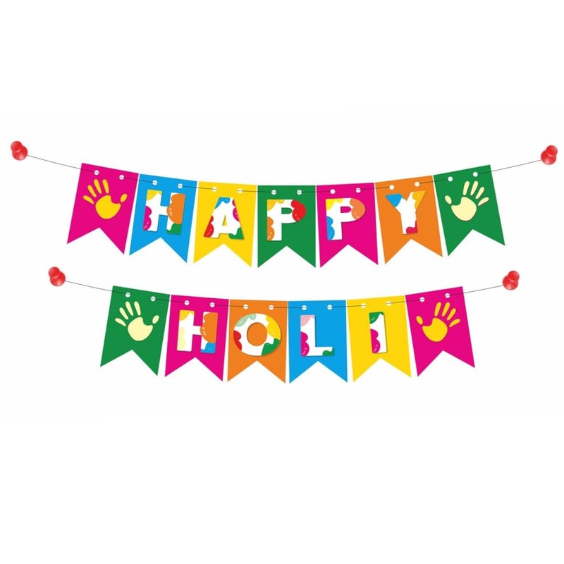 DIGI ARTS HAPPY HOLI Multicolur Paper Banner Include Holi Hand Print Perfect for Holi Celebration Holi Party and Room Decorations