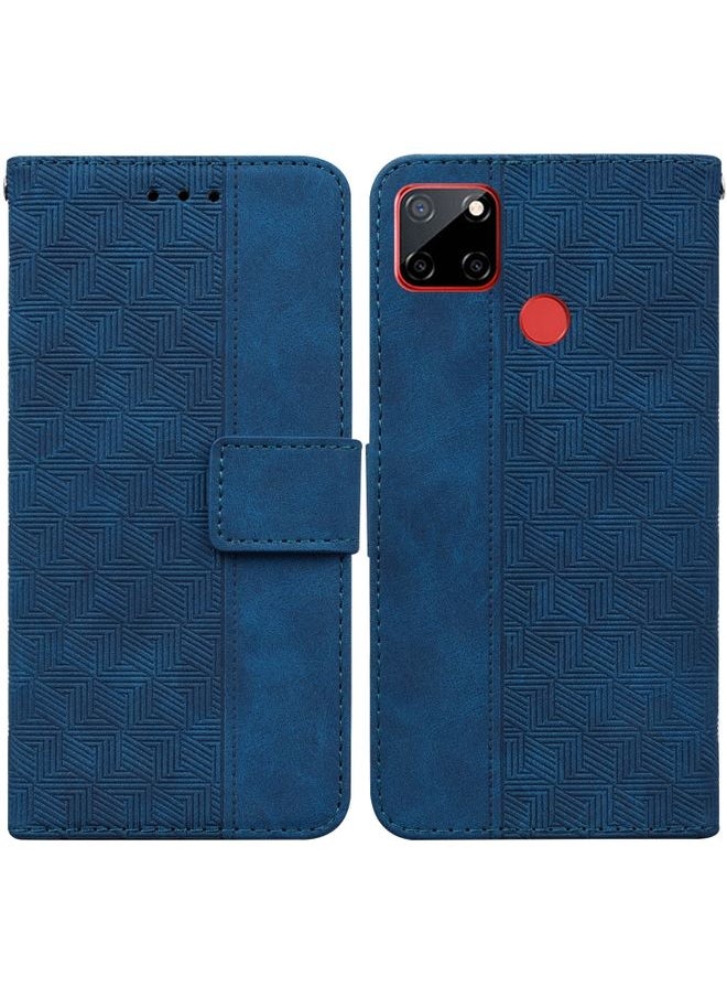 HuHa Case Cover For Realme C12 / Narzo 20 Geometric Embossed Leather Phone Case Blue 