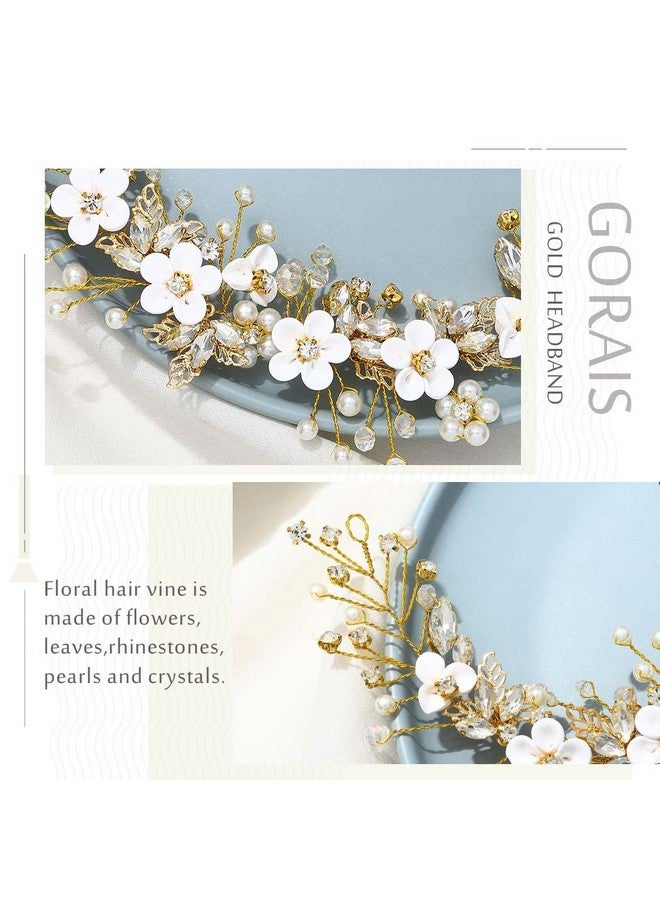 GORAIS Flower Bride Wedding Hair Vine Crystal Bridal Headpieces Pearl Hair Accessories For Women And Girls (Bgold) - Image 3