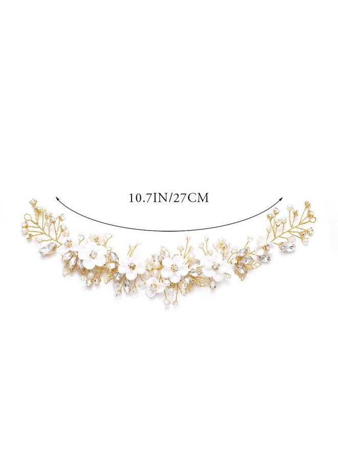 GORAIS Flower Bride Wedding Hair Vine Crystal Bridal Headpieces Pearl Hair Accessories For Women And Girls (Bgold) - Image 5