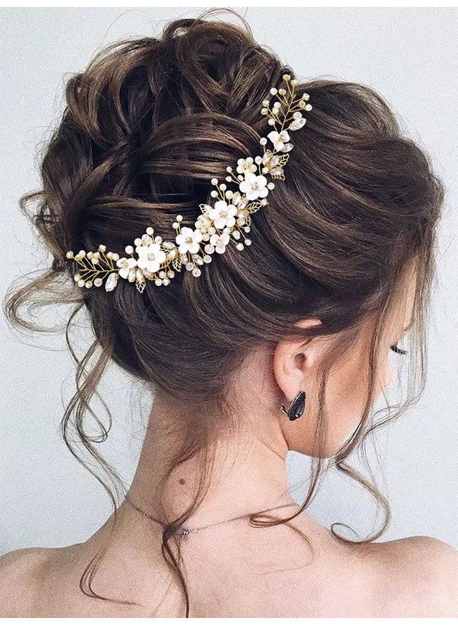 GORAIS Flower Bride Wedding Hair Vine Crystal Bridal Headpieces Pearl Hair Accessories For Women And Girls (Bgold) - Image 4