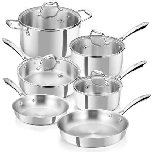 KOCH SYSTEME CS Tri-Ply Stainless Steel Cookware Set 10 Piece, Professional 18/10 Stianless Steel Pots and Pans Set, Oven & Induction Safe, Non-Toxic Kitchen Cookware Set for Family Cooking, 10pcs - Image 1