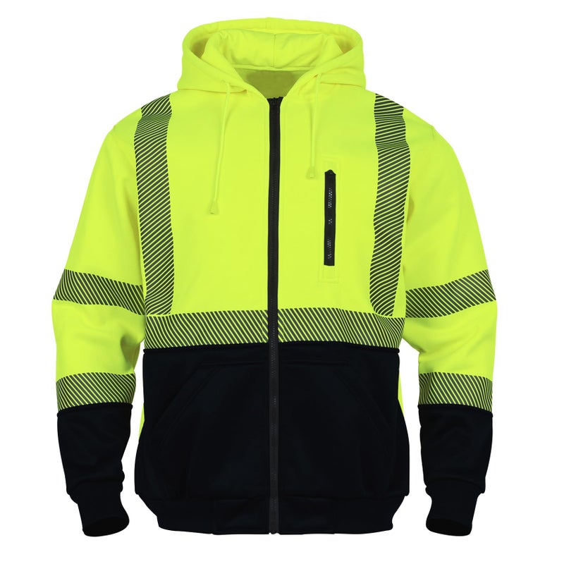 VENDACE High Visibility ANSI Class 3 Reflective Safety Fleece Sweatshirt Hoodie for Men Hi Vis Hoodies Zipper Jacket(Yellow,XL) - Image 2