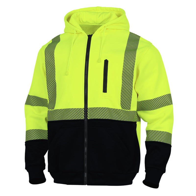 VENDACE High Visibility ANSI Class 3 Reflective Safety Fleece Sweatshirt Hoodie for Men Hi Vis Hoodies Zipper Jacket(Yellow,XL) - Image 1