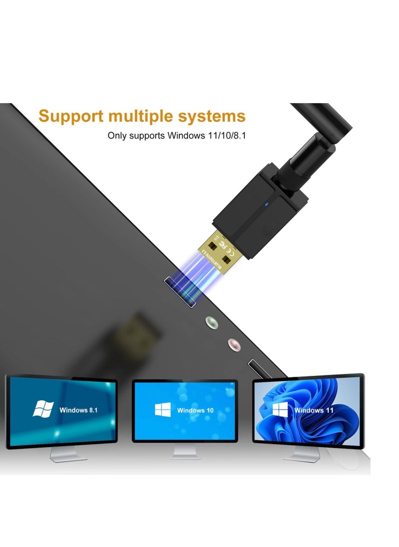 Long Range USB Bluetooth 5.3 Adapter for Desktop PC - 328FT Wireless Transfer for Mouse, Keyboard, Headphones - Win11/10/8.1 Support