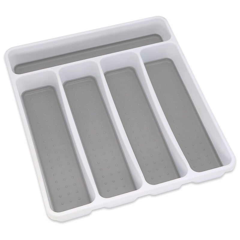Addis Premium Soft touch 5 Compartment kitchen Cutlery Drawer Utensil Organiser Tray White  Grey new 5 Sections
