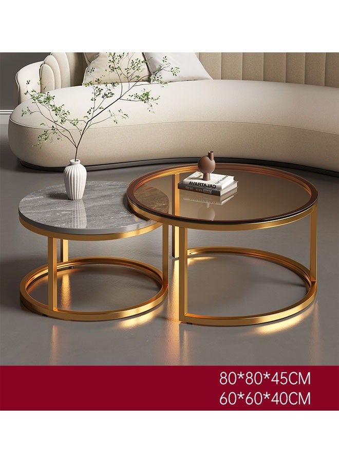 كيكي طقم من طاولتين قهوة دائريتين عصريتين مع سطح من حجر الرخام وإطار معدني - Image 1