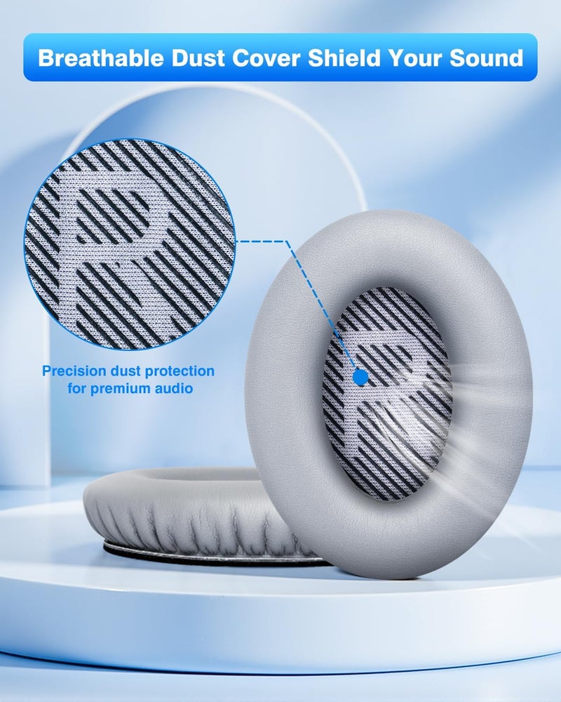 Link Dream Bose Quiet Comfort 35 Replacemen Ear Cushions Kit by Link Dream Soft Protein Leather Replacement Ear Pad for Bose QC 35/25 / 15 QC2 / Ae2 / Ae2i / Ae2W / Sound Link/Sound True (Grey) - Image 5