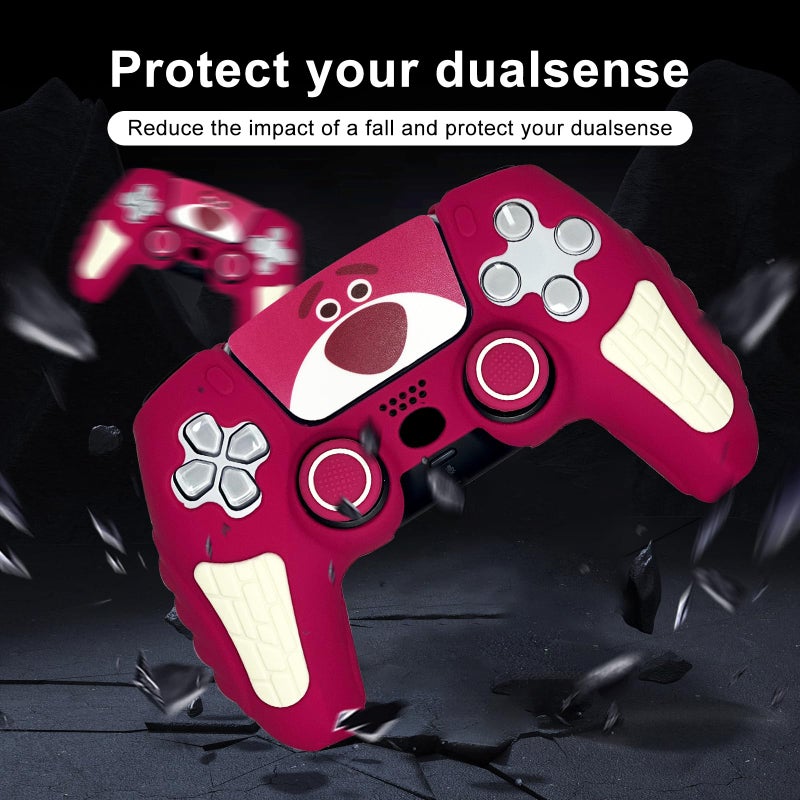 HLRAO Rose Pink Anti Slip PS5 Controller Skin Set,Soft Protective Controller Cover Case for PlayStation 5/Slim/Pro Control with Touch Pad Stickers and 2 Thumb Grip Caps - Image 2