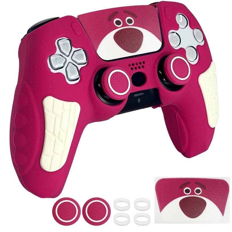 HLRAO Rose Pink Anti Slip PS5 Controller Skin Set,Soft Protective Controller Cover Case for PlayStation 5/Slim/Pro Control with Touch Pad Stickers and 2 Thumb Grip Caps - Image 1