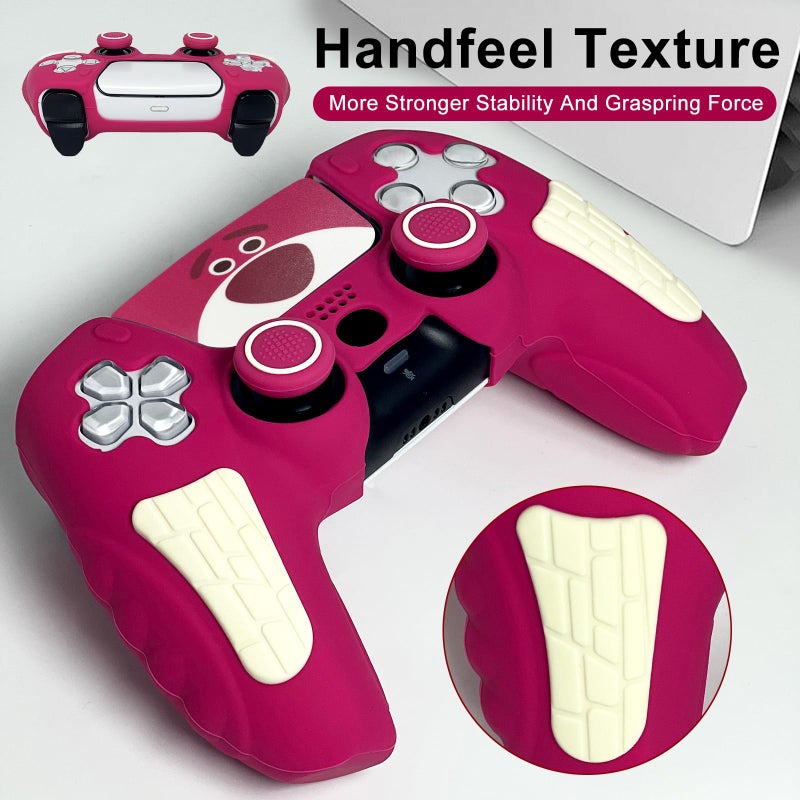 HLRAO Rose Pink Anti Slip PS5 Controller Skin Set,Soft Protective Controller Cover Case for PlayStation 5/Slim/Pro Control with Touch Pad Stickers and 2 Thumb Grip Caps - Image 3