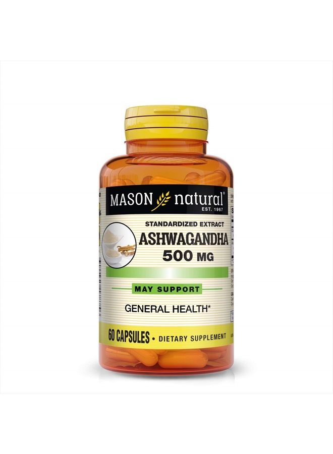 Mason Natural Ashwagandha 500 mg - Healthy Stress Response and Mood Support, Herbal Supplement, 60 Capsules  - Image 1