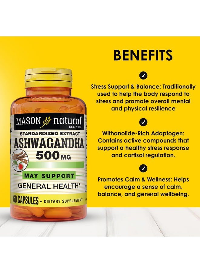 MASON Natural Ashwagandha, Standardized Extract, 500 Mg, 60 Capsules - Image 2