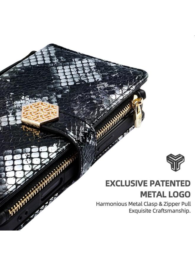 Zaboon Case For iPhone 12 / 12 Pro Crossbody Handle Snake Texture Leather Phone Case - Image 4