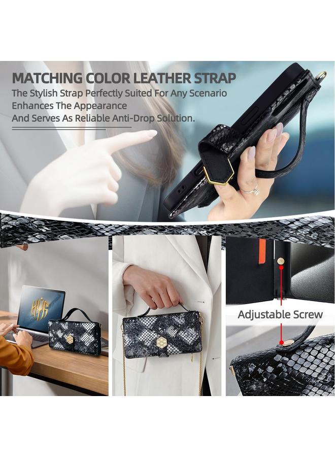 Zaboon Case For iPhone 12 / 12 Pro Crossbody Handle Snake Texture Leather Phone Case - Image 5