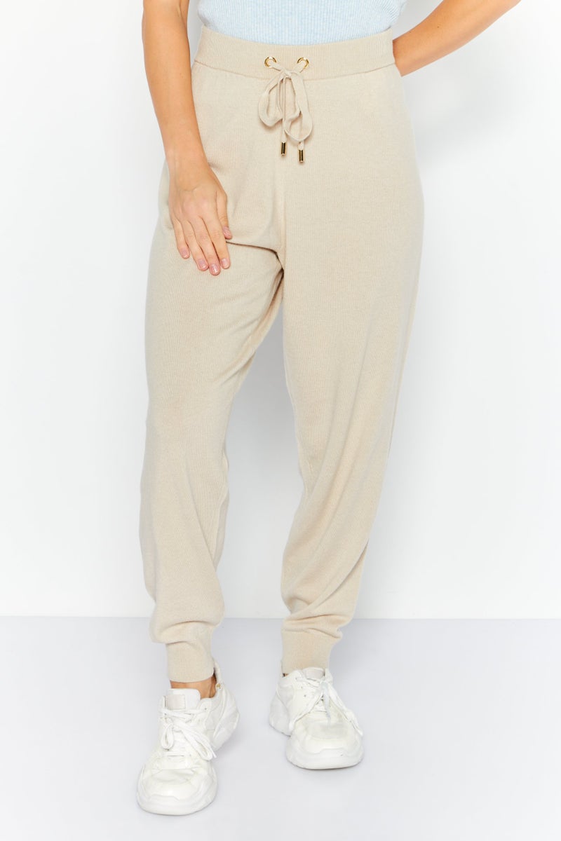 Michael Kors Women Straight Leg Plain Pants, Beige - Image 1