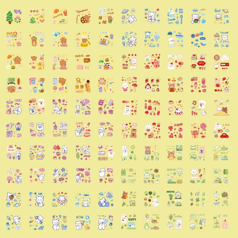 EAMOTOL Kawaii Cartoon Rabbit Bear Stickers - EAMOTOL 800 PCS/100 Sheets Transparent PVC Cute Animals Bunny Sticker Kit for Scrapbooking Supplies Planner Clipping Bullet Junk Journals DIY Crafts Letter Cards - Image 2