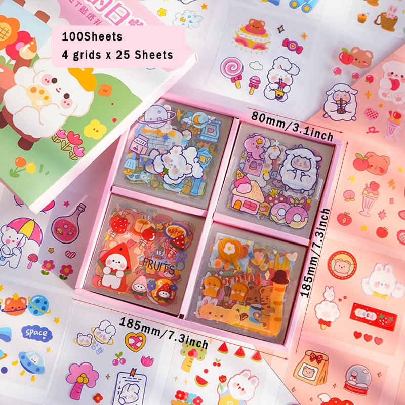 EAMOTOL Kawaii Cartoon Rabbit Bear Stickers - EAMOTOL 800 PCS/100 Sheets Transparent PVC Cute Animals Bunny Sticker Kit for Scrapbooking Supplies Planner Clipping Bullet Junk Journals DIY Crafts Letter Cards - Image 3