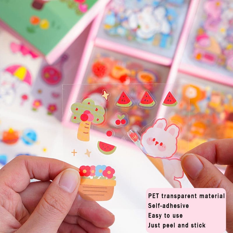 EAMOTOL Kawaii Cartoon Rabbit Bear Stickers - EAMOTOL 800 PCS/100 Sheets Transparent PVC Cute Animals Bunny Sticker Kit for Scrapbooking Supplies Planner Clipping Bullet Junk Journals DIY Crafts Letter Cards - Image 5