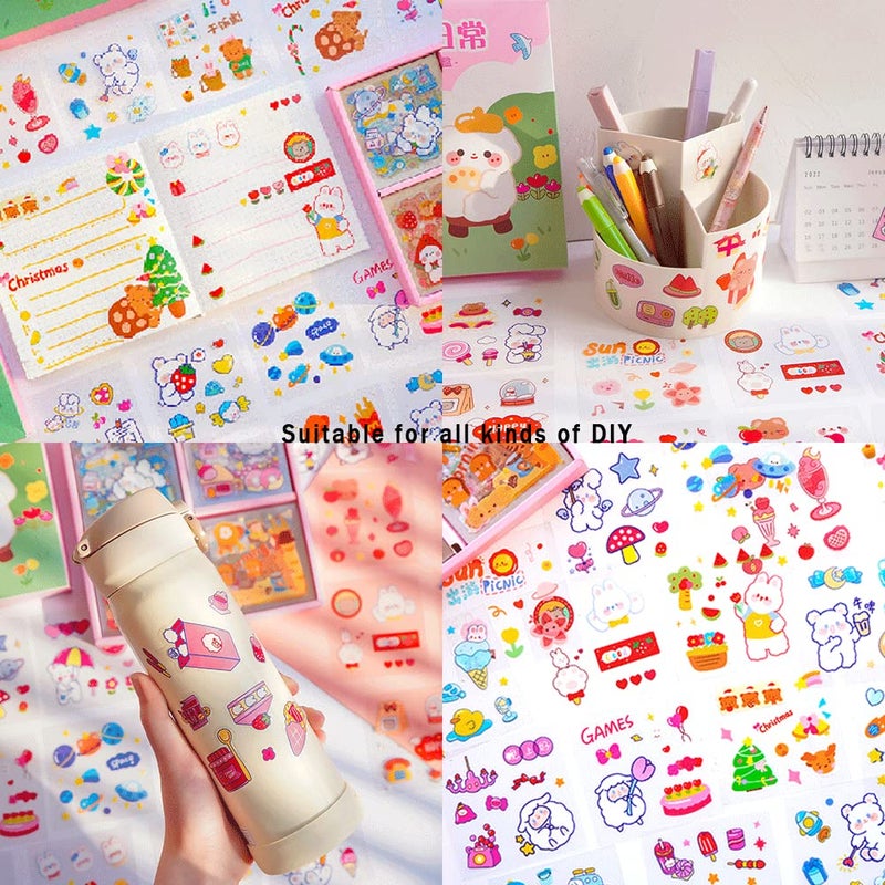 EAMOTOL Kawaii Cartoon Rabbit Bear Stickers - EAMOTOL 800 PCS/100 Sheets Transparent PVC Cute Animals Bunny Sticker Kit for Scrapbooking Supplies Planner Clipping Bullet Junk Journals DIY Crafts Letter Cards - Image 4