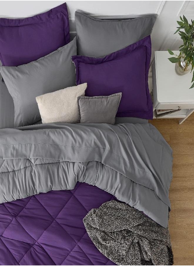Bedsure Bedsure Purple Twin XL Comforter Sets - 5 Pieces Reversible Twin XL Bedding Sets, Bed Sets Comforters, Sheets, Pillowcase & Sham, Grey XL Twin Bed in a Bag for College  - Image 1