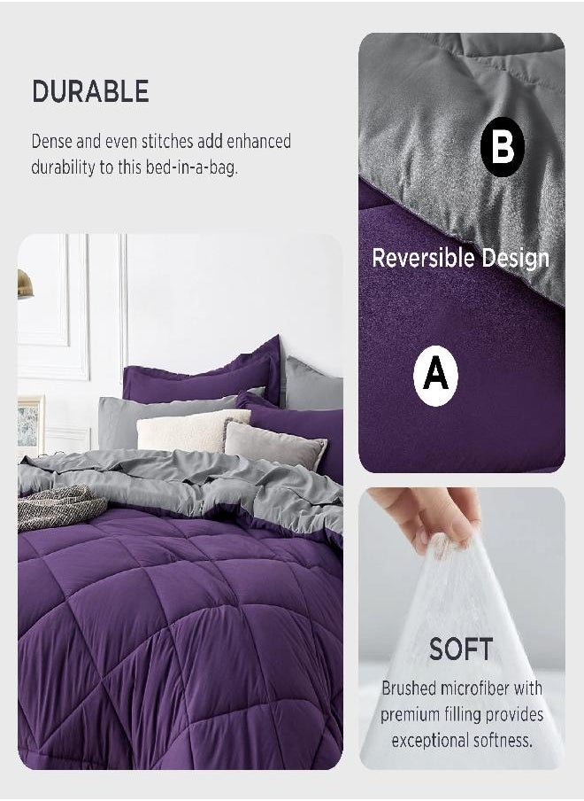 Bedsure Bedsure Purple Twin XL Comforter Sets - 5 Pieces Reversible Twin XL Bedding Sets, Bed Sets Comforters, Sheets, Pillowcase & Sham, Grey XL Twin Bed in a Bag for College  - Image 3