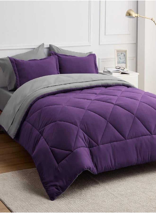 Bedsure Bedsure Purple Twin XL Comforter Sets - 5 Pieces Reversible Twin XL Bedding Sets, Bed Sets Comforters, Sheets, Pillowcase & Sham, Grey XL Twin Bed in a Bag for College  - Image 2