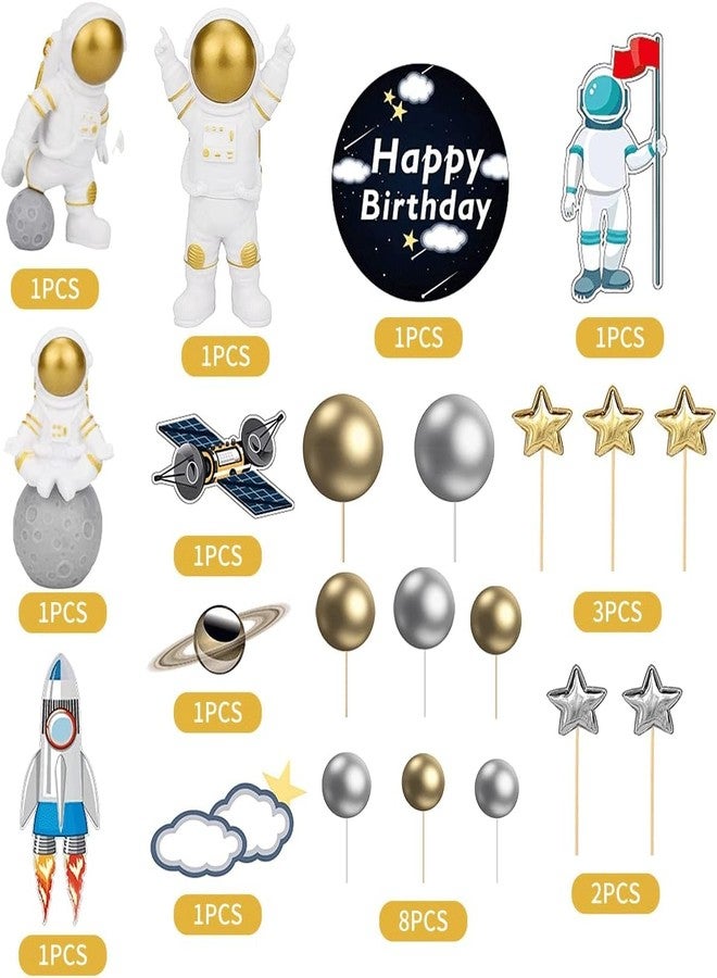 CANIPHA 22 Pcs Space Cake Topper,Outer Space Cupcake Toppers Astronaut Figurine Decorations Birthday Space Themed Party Supplies Planet Rocket Pearl Balls and Star DIY Cake Toppers for Kids Party Baby Shower - Image 4