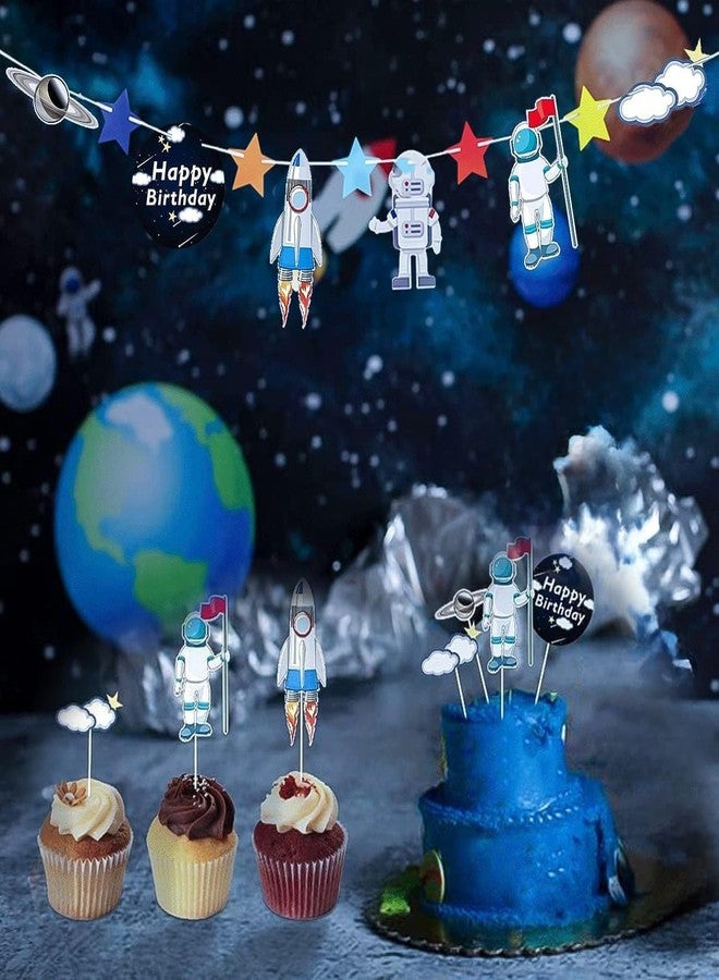 CANIPHA 22 Pcs Space Cake Topper,Outer Space Cupcake Toppers Astronaut Figurine Decorations Birthday Space Themed Party Supplies Planet Rocket Pearl Balls and Star DIY Cake Toppers for Kids Party Baby Shower - Image 2