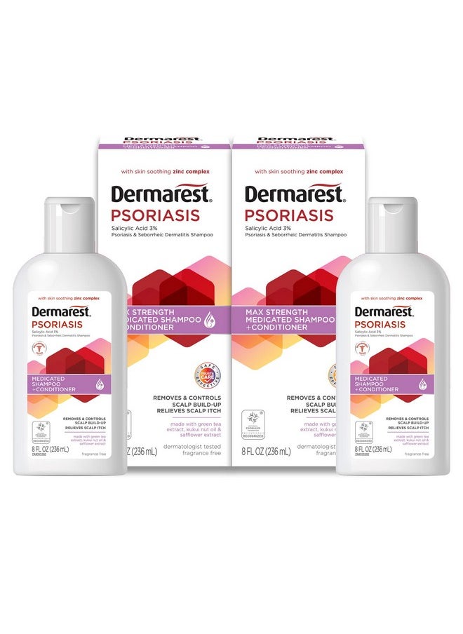 Dermarest Dermarest Psoriasis Medicated Shampoo and Conditioner, Unscented, Dermatologist Tested, 8 Fl Oz (Pack of 2)  - Image 1