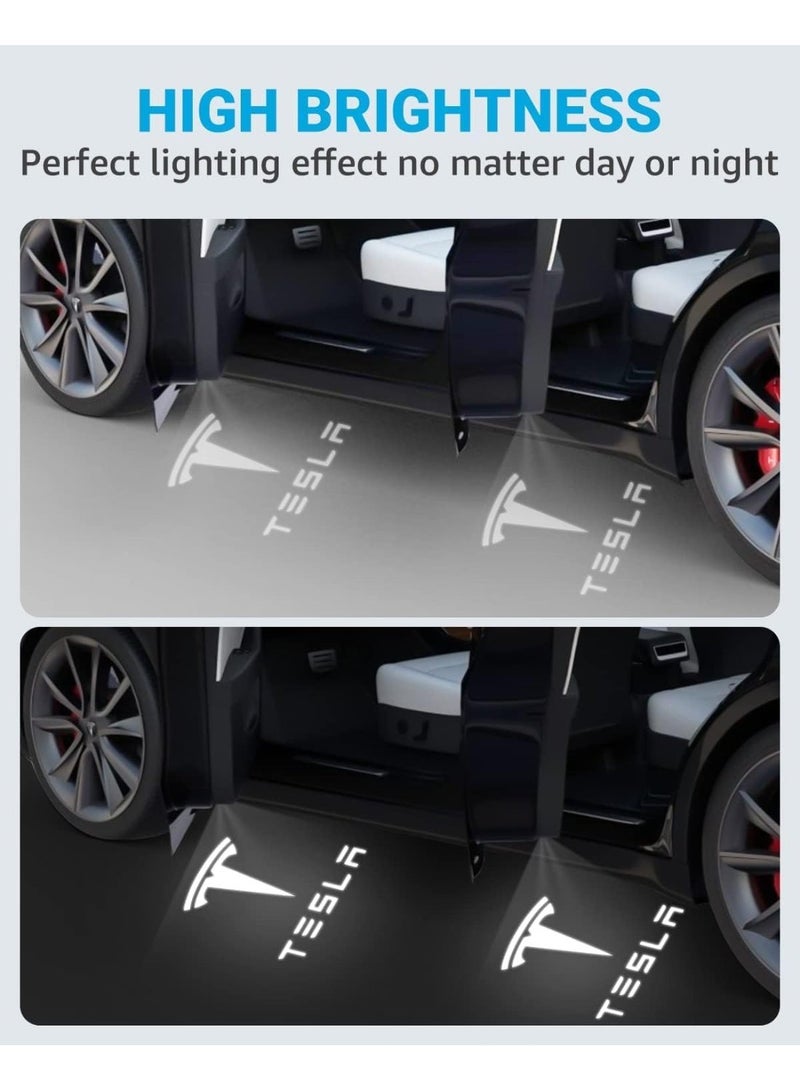 YOUWE7 Car Door Lights Logo Projector Lights for Tesla Model Y Model 3 Model X/S, Integration Ultra-Brights Welcome Step Courtesy Lights, LED Door Lights Never Fade with Extension Cable, 4 Pack - Image 2