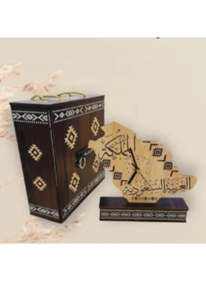 Samrix Al-Ulya Box by Samrix  A box with a stand for easy transport, containing a battery-operated clock shaped like a map of Saudi Arabia. - Image 4