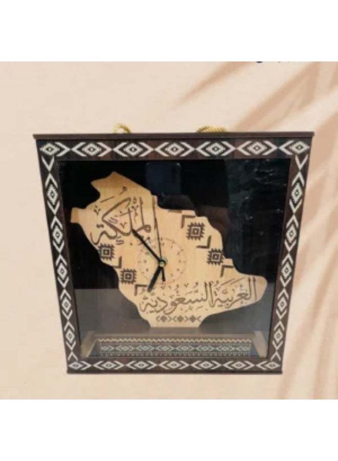 Samrix Al-Ulya Box by Samrix  A box with a stand for easy transport, containing a battery-operated clock shaped like a map of Saudi Arabia. - Image 1