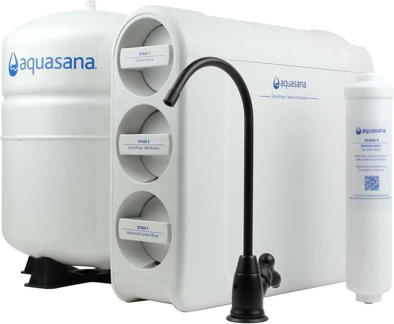 Aquasana Aquasana SmartFlow Reverse Osmosis Water Filter System  HighEfficiency Under Sink RO Removes up to 9999 of 90 Contaminants Including Fluoride Arsenic Chlorine and Lead  Matte Black Faucet  - Image 1