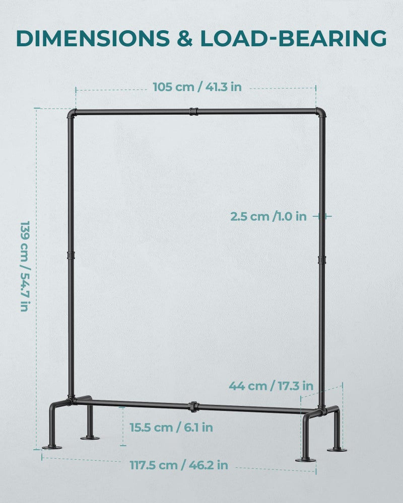 OROPY Industrial Pipe Clothing Rack Free Standing, Heavy Duty Detachable Clothes Rack with 4 Stable Feet for Garment Storage Display, Black - Image 3