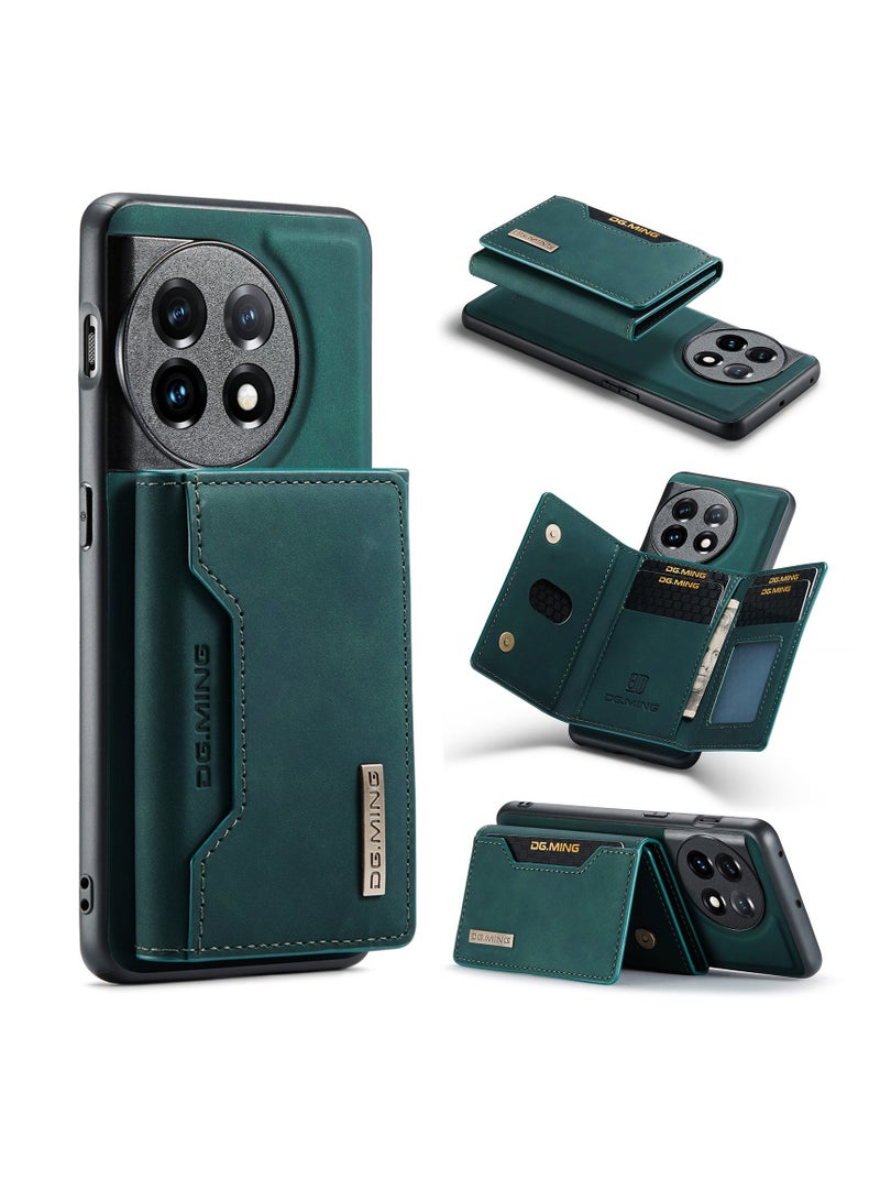 DGMING Wallet Case for OnePlus 11, DG.MING Premium Leather Phone Case Back Cover Magnetic Detachable with Trifold Wallet Card Holder Pocket (Green) - Image 1